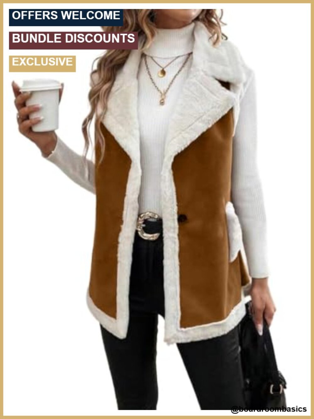 Faux Fur Sherpa Lined Suede Vest Button Down Sleeveless Warm